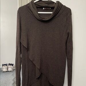 Brown cowl neck top . Long sleeve cross bottom.
